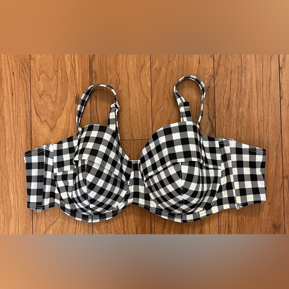 NWT ADORE ME 44D Vivien Contour Plus Underwire Bikini Top White Black Gingham